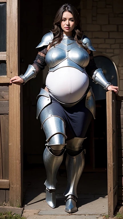 Women 9 months pregnant, Medieval soldiers in metal armor: 1.7, 8K, High quality illustrations, Dynamic Lighting, Exquisite detail, Summer bustle, Cinematic, Platinum Blonde, Mature Woman, Mom Type, Mom Type, Curvaceous figure, Bright red lips, Perfect body, Sensual appearance, Curvy Model, ,blue eyes: 1.7. Shine:1.2,performance: A look full of murderous intent, Standing pose,(Glaring at the camera), Platinum Blonde, Women 9 months pregnant,