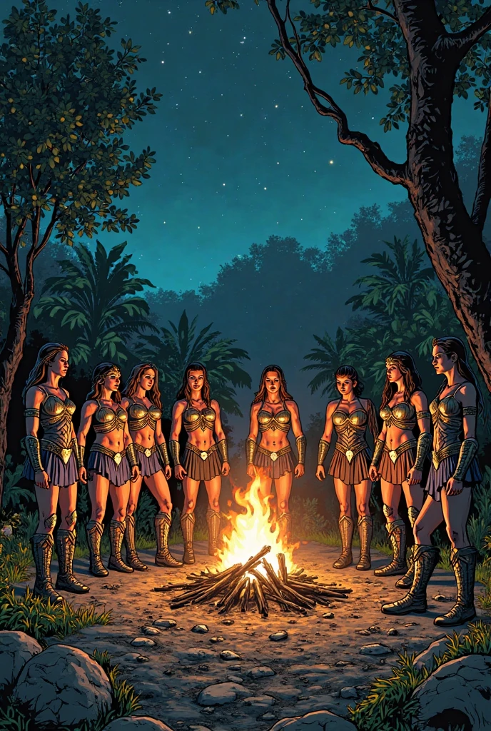 girls wearing a grass skirt and lei lei, on Mars, topless, pubic hair, amazons