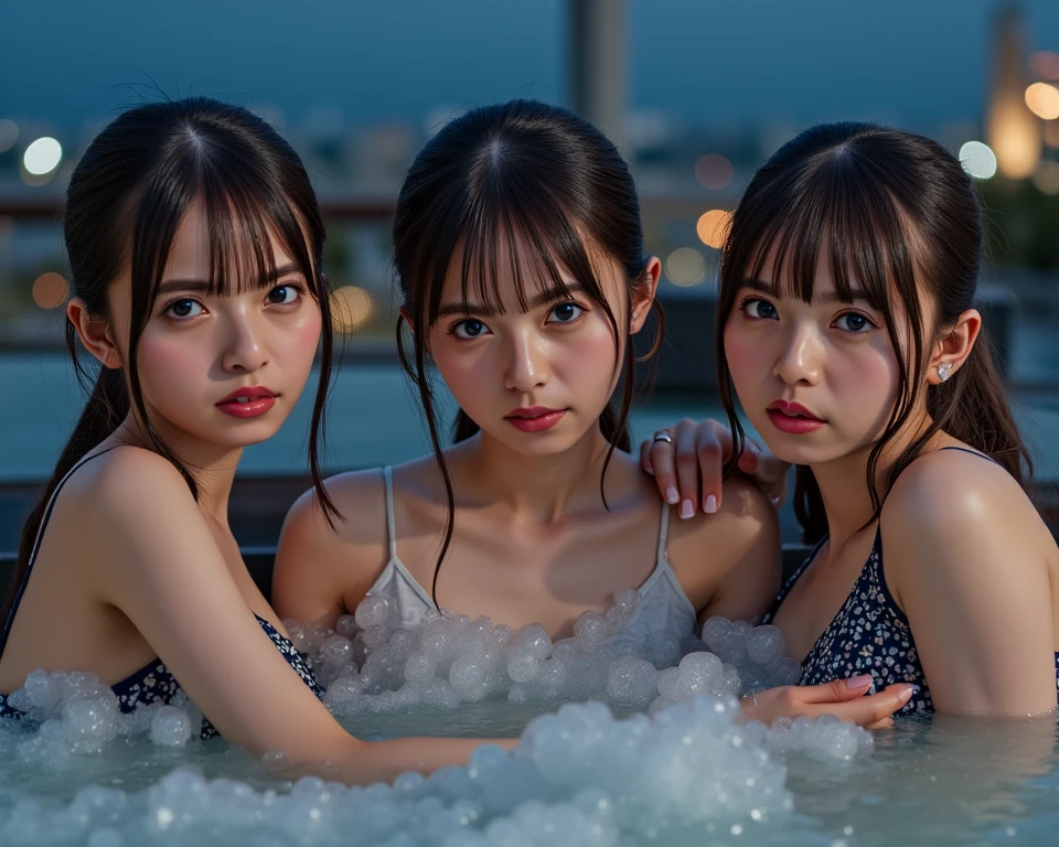 (SFW:2), (Snapshot of 3girls having fun in open shower room by the pool, kissing face to face), Braid hair, With bangs, (School Swimwear), the body is covered with juice, White LiquidSoap, Sweating, be sweaty, Wet pearl skin, ((Wet swimsuit)), Perfect Lighting, Clear Focus, (bokeH:1.4), Roundly butts, { (Shower Water:1.6) | (Gigantic Overflowing sideboob) | Butt cruck | (from above:1.4) }, hidden hands BREAK (NOGIZAKA girls) ((Extremely Detailed very KAWAII face variations)), perfect anatomy, Childish CaptivatingGaze ElaboratePupils detailed Eyes with (sparkling highlights:1.2), (Voluminous LongEyelashes:0.88)、Glossy RED Lips with beautiful details, Coquettish tongue, Rosy cheeks . { (Dynamic joyful expressions) | (:d) }, (no large eyes) . (close-up:1.28), Assfocus (Don't look back)