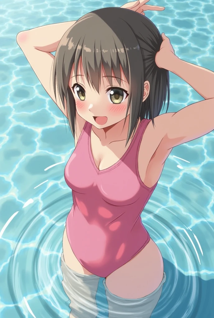 棚に座っている青と赤のSwimwearを着たアラフェッドのアジア人女性, is wearing a Swimwear, Wearing a leotard, Swimwear, wet Swimwear, wearing spandex bikini, Asuka, chiho ashima, Ayaka, Yoshitomo Nara, Cute girl in a tank top, Japanese Model, Swimwear model, Chiho Aoshima