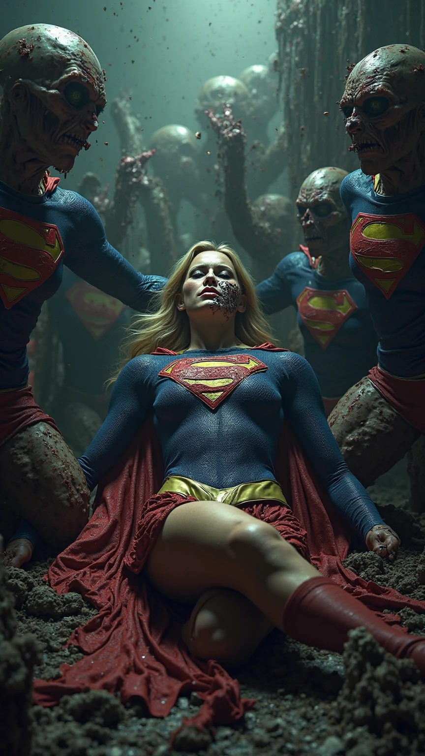 Beautiful Supergirl captured and chained by demons。Clothes are torn、With a face that looks like it's about to cry{{To user}}I am asking for help from