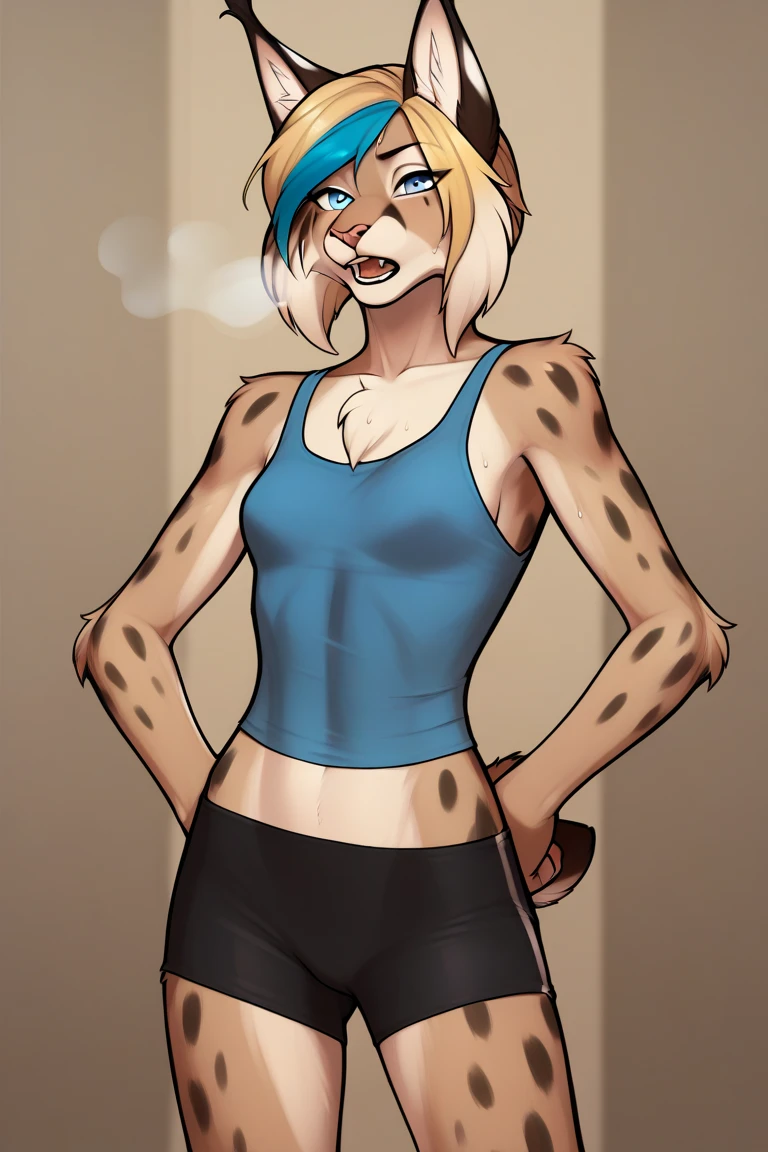By bebebebebe, by lostgoose, by goonie-san, solo, standing, female, caracal, delgada sexy, hair, smiling, happy,; faraona,