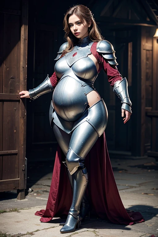 Pregnant Red-haired warrior girl, young girl, pretty face, thin girl, pretty girl, skinny girl, She's wearing a plate armor, medieval armor, steel breastplate, steel gauntlets, steel gloves, (red miniskirt: 1.5), (sitting, spread her legs: 1.1), (her panties are showing: 1.2), you can see her panties, underwear, pantyshot, upskirt, (cameltoe: 1.3), (white panties), panties appearing, medieval fantasy, Dungeons and dragons, RPG character, best quality, (masterpiece), 8k, pregnant