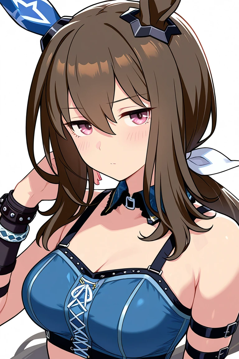 (masterpiece),(Highest quality:1.0), (Ultra-high resolution:1.0), Detailed illustrations, 8K, Pretty face, White Background、Big Breasts、Swimwear, Swimwear姿、黒色のSwimwear、bikini、whole body、Animal ears, earrings, Horse tail、Are standing, smile, Open your mouth
