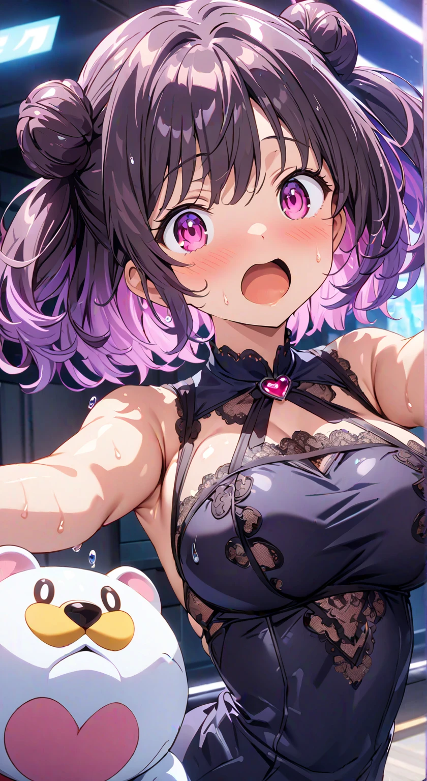 handjob,side view,eye-level shot,face focus,open mouth,tongue out,cum on tongue,lick,(1girl,Beautiful 16 year old girl),((Slender,Small breasts,Baby Face,Small face,)),looking at viewer,Black Hair,bangs,two side up,Gray Eyes,Drooping eyes,slit pupils,narrow eyes,Sheer black and dark pink negligee,Sexy Lingerie,Beautiful and detailed anime art,Mischievous smile,Dimly lit room,Simple Background,Gray background,Low lighting
