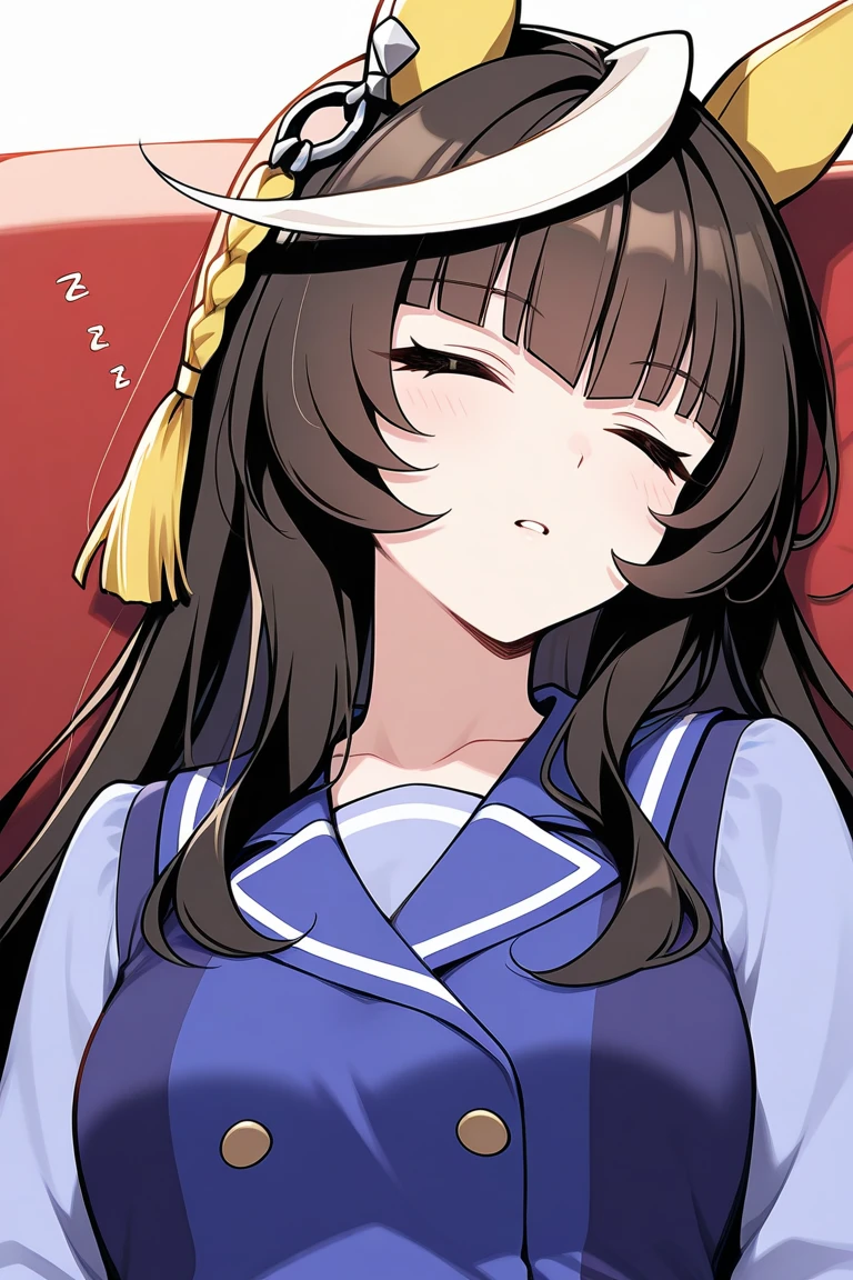 Calston Calston Light O(Uma Musume)、uniform、Sleeping on the couch - SeaArt AI