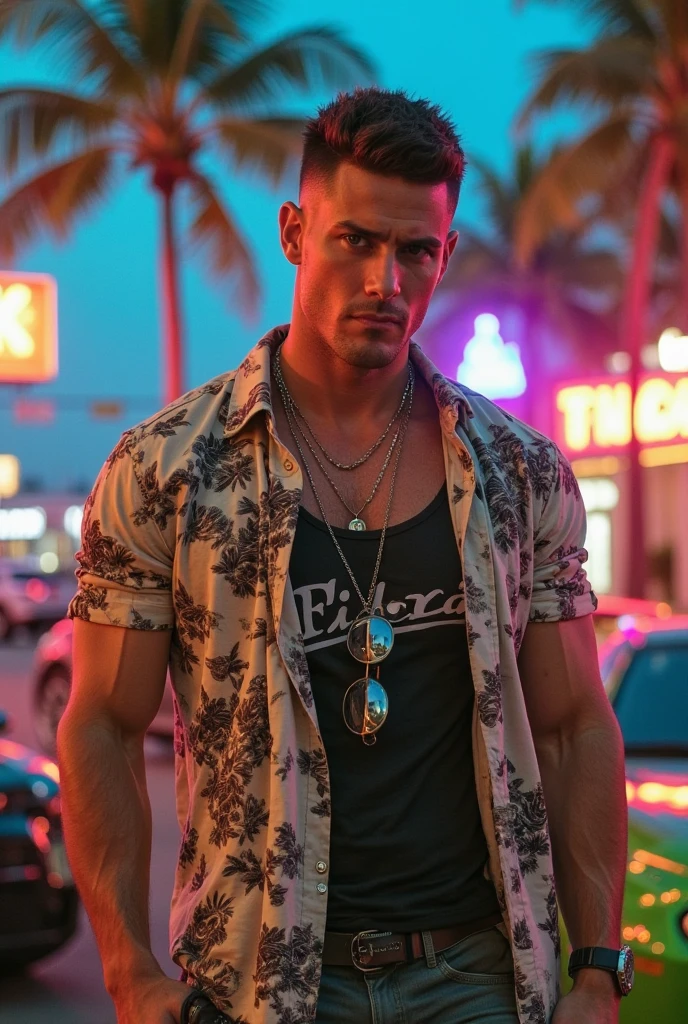 masterpiece, cinematic film still, ultra realistic, Muscular man, defined body, gold rings on all fingers, light blue colored gangster jacket, shirtless underneath jacket, evil smile, intricate facial features, spiky sky-blue hair, messy hair, short hair, yellow-colored eyes, desert scenery with great mountains, scenery with monsters around.