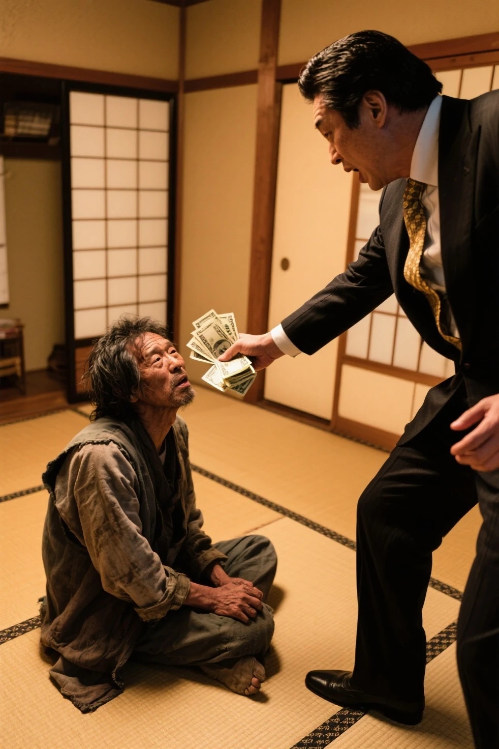 bezita dragon ball, is crying at the feeding, wearing a black suit, holding his face, with tears coming out in torrents