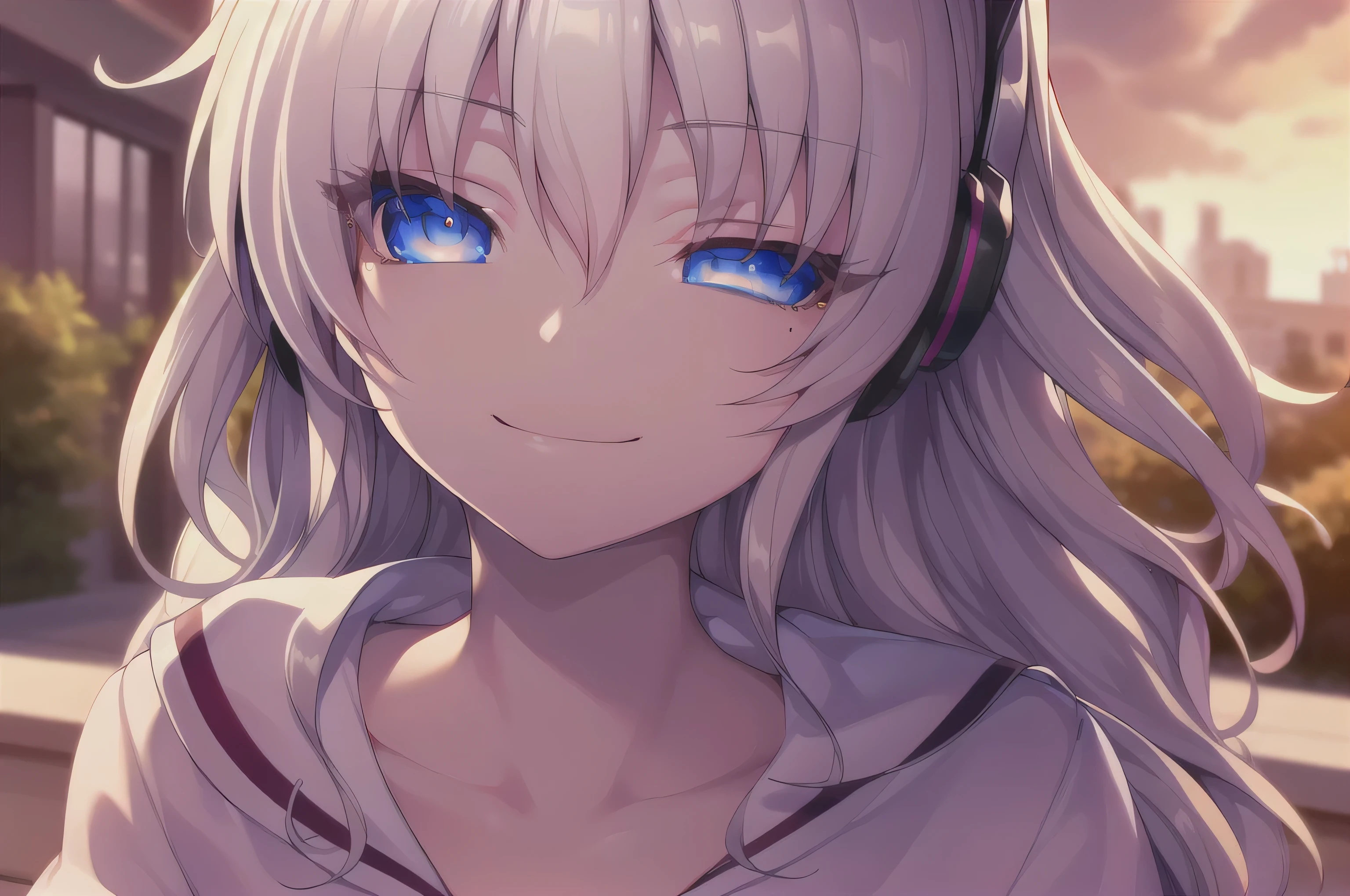 White hair, long hair,( blue eyes:1.5), (big :1.2),
1 Girl, school uniforms, flat chest, Smile, wired headphones ,outdoor,wind, Game CG Break,,( masterpiece), (best quality), (super detailed), Very beautiful, Newest, Beauty illustration,long straight hair Ponytail, shiny skin, ( masterpiece), (best quality), (super detailed), REAL LIGHTING , 4K, 8,000,white dress , white shirt, Seto Fuku,Low-cut,Cardigan, close his eyes ,THIS IS THE HIGHEST QUALITY, high resolution, Unity 8k壁纸, (illustration:0.8), ( beautiful and detailed eyes :1.6), very detailed face , perfect lighting, Extremely Fine CG, (perfect hands, Perfect Anatomy ),handheld camera,