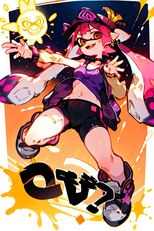 masterpiece、highest quality、High resolution、Beautiful girls from Splatoon、Butt、Colorful tentacle hair、Cool eyes、Golden Eyes、smile、blush、rouge、
