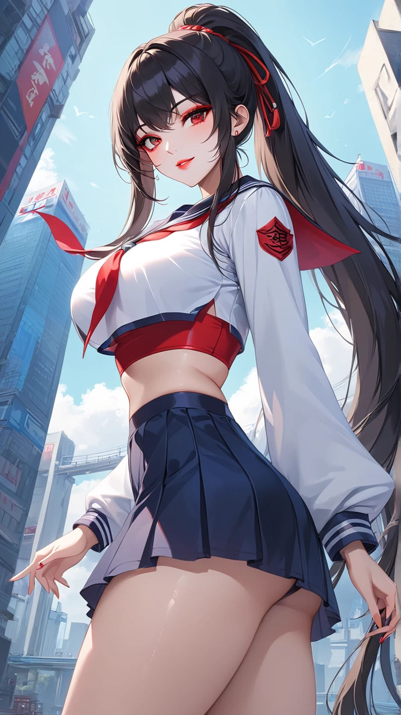 Japan  riding motorcycle,super mini skirt、white panties、Happy!!!, , motorcycle,[ realistic pictures ]!!, High resolution,No sleeve、white panties