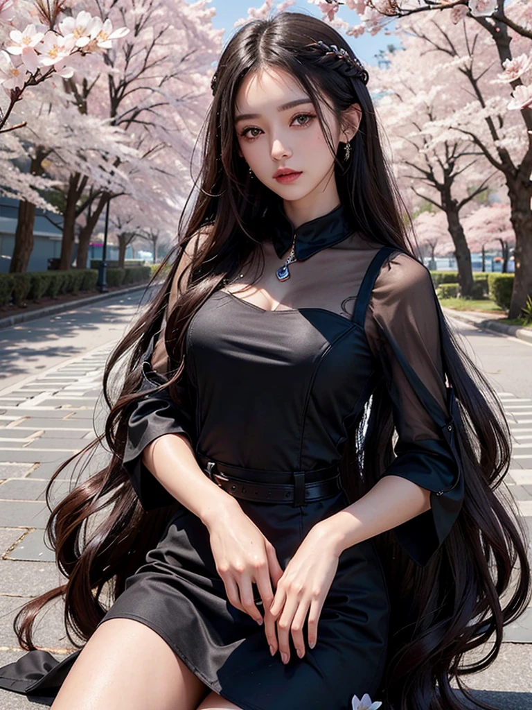 1girl, black_hair, breasts, building, city, city_lights, cityscape, cleavage, dress, gloves, lipstick, long_hair, makeup, medium_breasts, night, skyline, skyscraper, solo,assertive female,evil smile,cute,16 years old,high_heels,lips,realistic,straight long hair,tall,long legs,evil smile,erotic,tattoo,<lora:zhaoYurou:1>