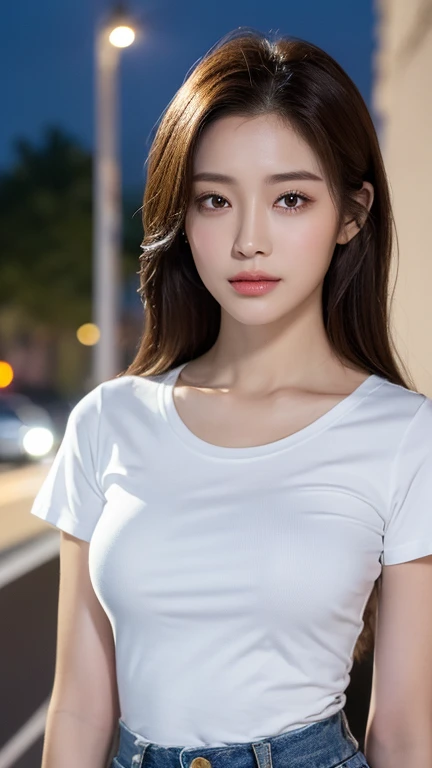 ((realistic lighting、highest quality、8k、master masterpiece:1.3))、clear focus:1.2、 baby、perfect body beauty:1.4、slim abs:1.1、as a whole human body、((dark brown hair、big breasts are visible:1.3))、(acceleration:1.4)、(exterior、night:1.1)、waikiki beach、Fireworks display、Palm tree、narrow side、fine eyes、double eyelid、fashion model pose、floating hair、T-shirt、meanwhile、hanguo、smile