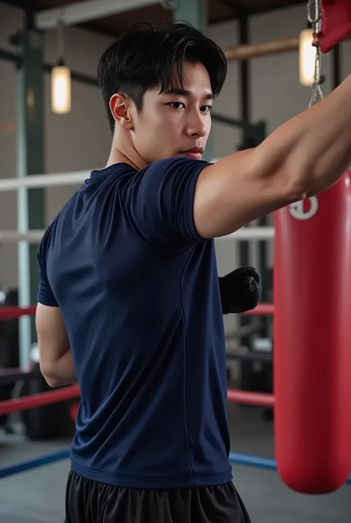 ((((Son Dongpyo face and hair)))),  ((in dance practice room)),  ((practicing male ballet with long bulge)),  ((wearing body pressed white and gray tight ballet shirt)),  ((from below shot)),  ((Dongpyo sexy face)),  Dongpyo hair,  perfect eyes,  realistic human ???????,  realistic skin,  photorealistic,  cinematic lighting,  hyper realistic,  elegant,  ultra detailed,  sharp lines,  uplight