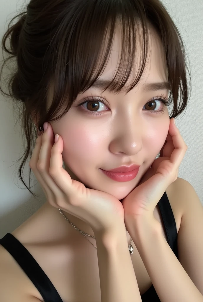 ((highest quality, 8k, masterpiece :1.3)), 1 girl, Cute woman highlighting her slim abs :1.3, (Random Hairstyles :1.2), Oversized tank top :1.2, Highly detailed face, Beautiful Eyes, double eyelid, Underarm