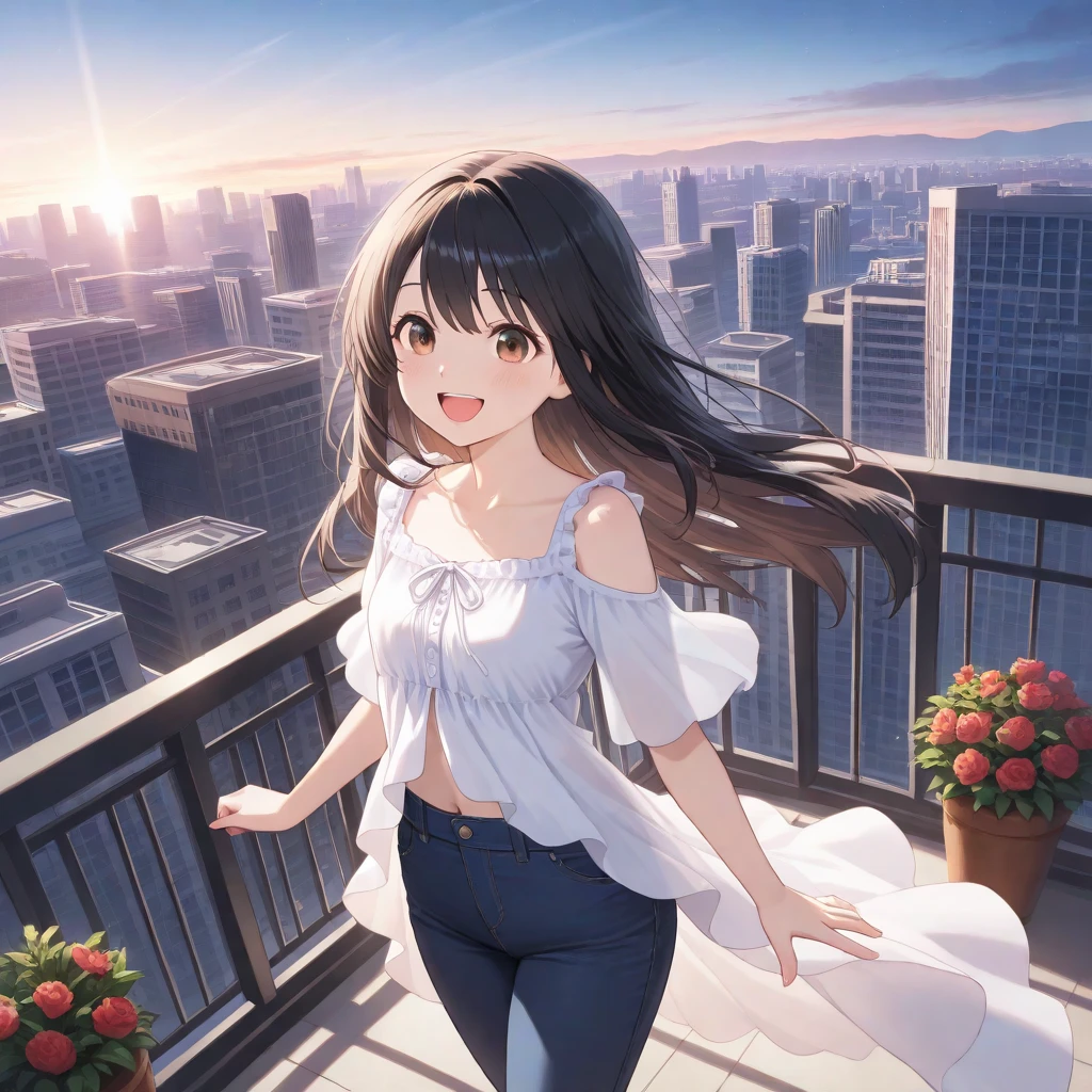 (masterpiece, Highest quality, 8k:1.2),Very detailed, (anime:1.1), superior_Mikoto, Brown Hair, Medium Hair, hairpin, 16 years old, Medium chest, One girl, (camisole, necklace, mini skirt, boots, city, strong, smile), Cowboy Shot, View your viewers, (Perfect hands, Perfect Anatomy),