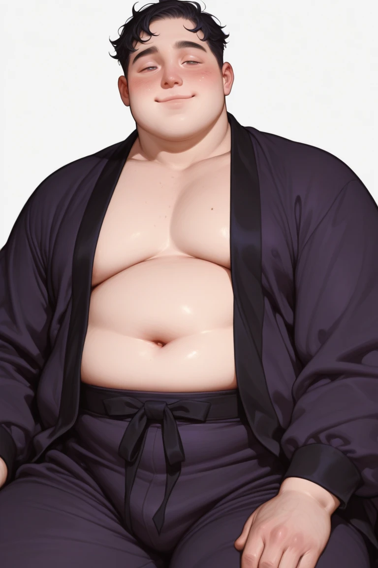Little bear anthropomorphic boy, youth, furry, furry body, thick neck, furry chest, small belly, legs, robust body, white kimono, black kimono pants, full-body close-up display in high-resolution commissioned works, training in the dojo, side of the character, full-body pictures