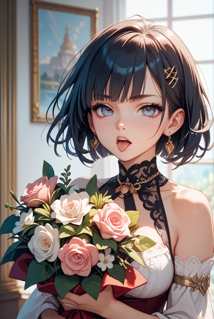 Woman in elegant black dress at a fancy party