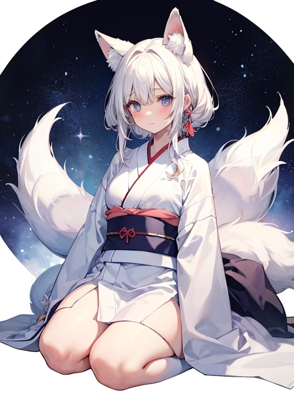 1girl, (18yo:1.2), glaring, from behind, (galaxy:1.2), star \(sky\), (night sky:1.4), outdoors, (upper body:1.4), detailed sky, night, (arms at sides:1.4), bule eyes, china dress, east asian architecture, see-through, (fluffy fox tail:1.2) <lora:realtail2:1> realtail, <lora:VyshivankaHoodies:1> edgVyshivanka , hoodie