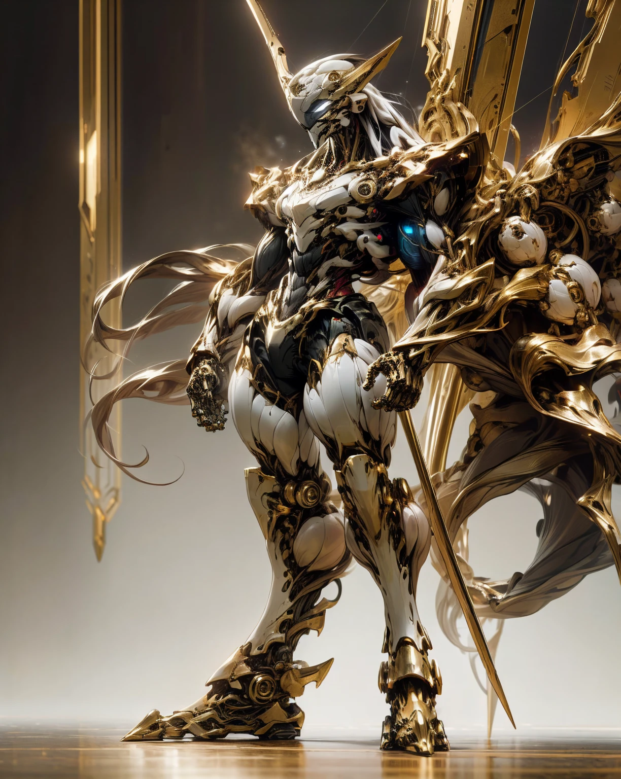 Masterpiece, sexy, robotic female spider, gold black armor, bipedal, spider legs on back