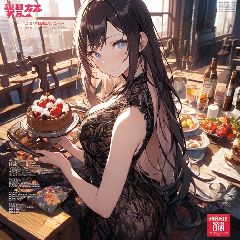 (small breasts:1.2), (perky chest:1.2), (pointed chest:1.2), (Pudding cake magazine cover:1.3),(from above:1.0),(shoot from the side:1.1),masterpiece, 1girl, Amazing Cleavage:1.1, thin waist, optimum,tmasterpiece,hight resolution,best qualtiy,hyper HD,super detailing,awardwinning,a 18yo cute girl,(The upper part of the body),anatomy correct,Beautiful Black miniskirt,garters,Gaze,Small face,bangss,holster,Beautuful Women,hands up,leg holster,Gaze,black boots,Cowboy Shot,cute face,a blond,Longhaire,Twin-tailed,Braids, Hairline,(scarlet eyes),long eyelasher,Hanging eye corners,White skin of the, ((see through camisole:1.1)), ((Sheer nipples:1.0)),Rocket Tits,(Slim body),smile,seductive weak smiling,(with sparkling eyes and a contagious smile),little open mouth, Looking at Viewer,