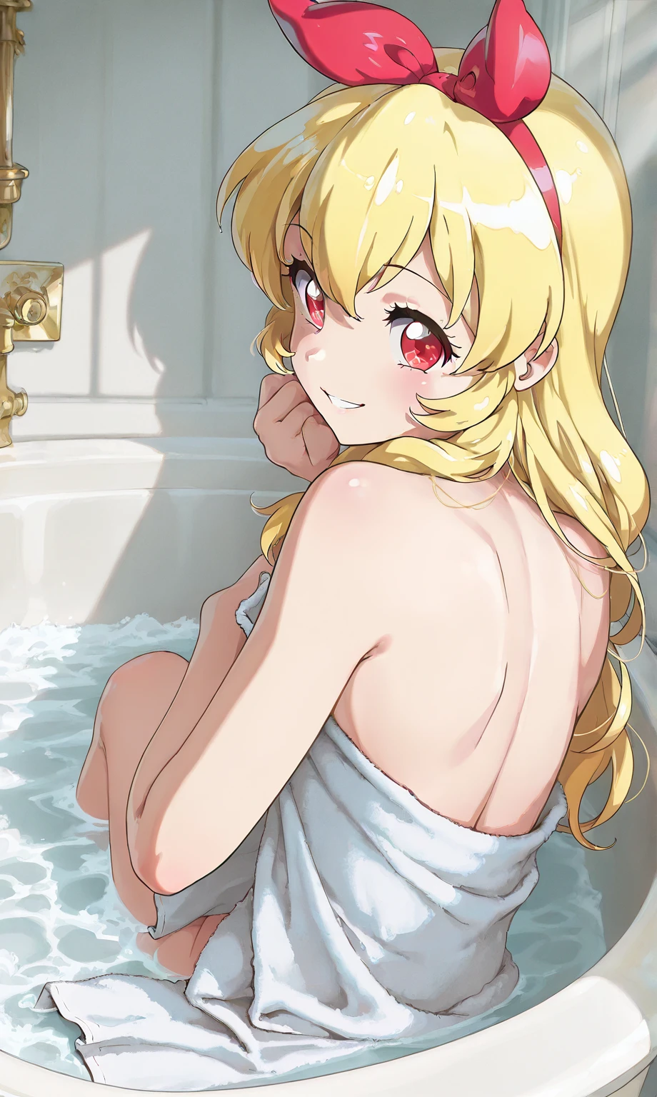 masterpiece, Highest quality, High resolution, (Tsukino Usagi),1990s \(style\),White swimsuit、White Bikini,(D-cup beautiful breasts),tall,Small face、9 heads,Sweating all over the body、vapor、Hosomi、(sexy),A face writhing in pleasure、The whole body is covered in sex fluids、Sweaty、Front composition、look up、Crying face、Semen splattered on face、Anime-style painting style,Blonde、Composition focusing on the upper body,(One Woman)