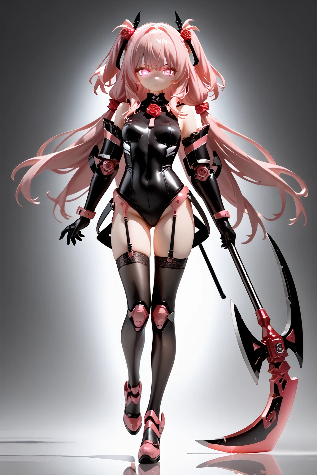 photorealistic, high resolution, 1women, Kendall Jenner, shining skin, solo, jewelry, pink lip, long hair, white hair, closed mouth, big breast, hips up, wearing black full dress, full body black suit, mecha musume, mechanical parts, robot joints, single mechanical arm, headgear