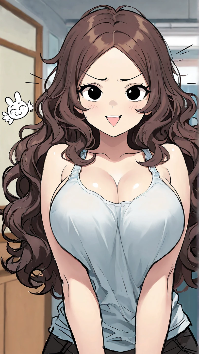 (beautiful detailed eyes:1.5, beautiful detailed face:1.2, beautiful detailed hair), Murrue Ramius, 1 woman, mature, milf, red eyes, blush, (nsfw, sexy, Curvy), (brown hair, long hair, bangs), (sagging large breasts), (negligee:1.5), (upper body:1.5), standing, (Perfect detailed Anatomy, beautiful detailed hair, perfect female body:1.2, shiny skin), (thick outline, Beautiful outlines, black outlines), simple background:1.5