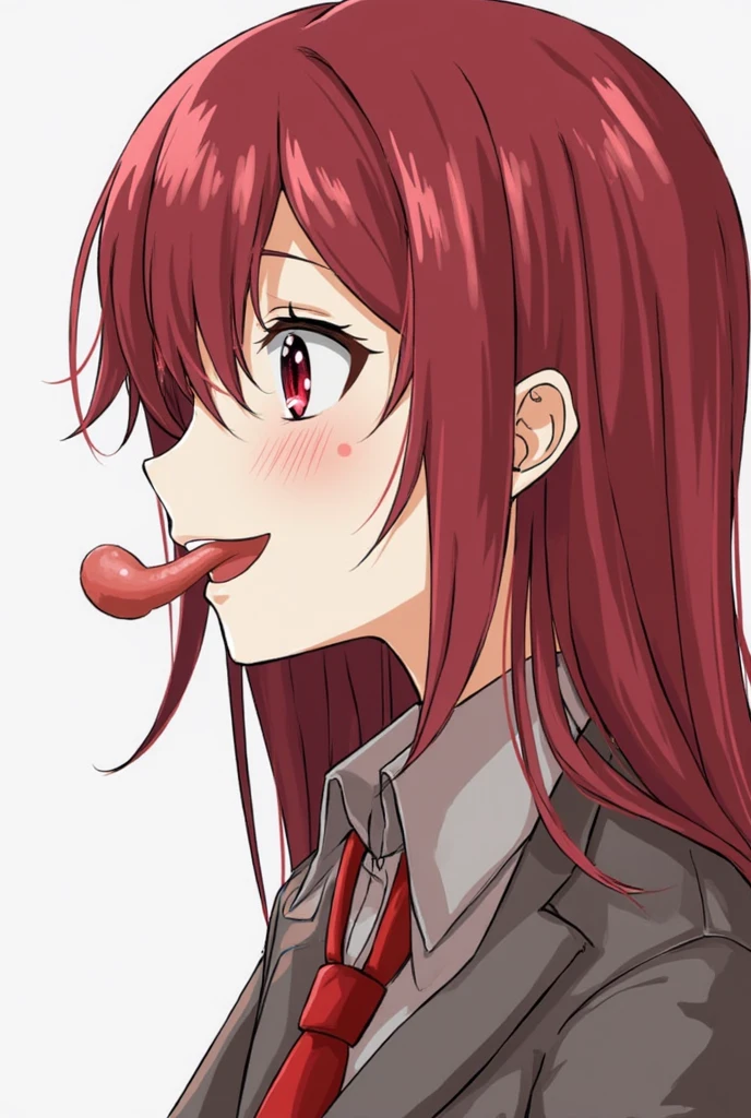 (Highest quality, High resolution), One person, futanari, (fellatio:1.8), girl, (nsfw:1.8), Large Breasts, (ahegao1.5), Browsing Caution, Highly detailed background, makima, makimacm44, ringed yellow eyes, red long hair, bangs, white shirt, sidelocks, black pants, braided ponytail, black necktie, Red Hair, To the camera, Sitting, Bend your waist forward, To the camera足を向ける,(Self:1.2), (Obedient:1.1), Roll up your skirt, (Big penis:1.3), Testis, futanari, (Makima:1.2), Detailed skin texture, (close:1.2), Two eagles,