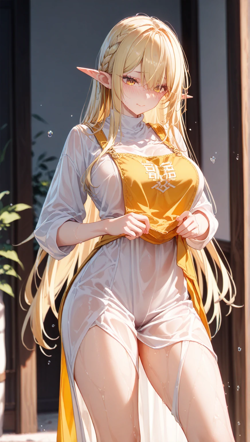 Absurd, Super detailedな,(In 8K:1.3),Masseter muscle area,(masterpiece:1.2)、(Highest quality)、4K、Super detailed、(Movement Structure:1.4)、(Shining Lights、Atmosphere lighting), High resolution, Best Quality、(One girl:1.4),Super detailedな,Bright colors、Treebreak Production Art、(Warm color light source:1.2),High-level image quality、Fine image quality、Intricate details,Volumetric Lighting,Realism BREAK、Profile、 Idol face、15 years old、Very beautiful face and eyes, Beautiful images、natural make up、big eyes、 (Baby Face:1.5)、(Big Tits)、(glossy skin :1.5)、(nice butt:1.3)、(Plump thighs:1.2)、 (back shot:1.3)、 (white background:1.5) 、(silver hair、long black ponytail hair:1.2), (Delicate and detailed,Canary Yellow、Good, panties:1.5)、 (shy)