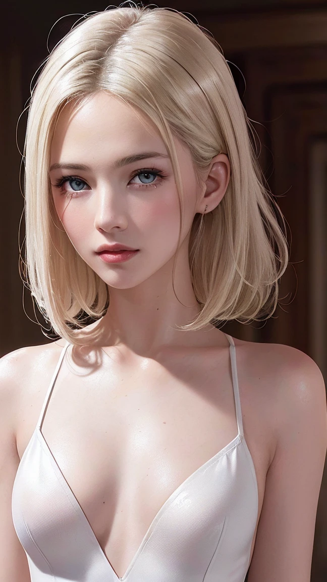 One woman White Russian White Starry Sky night Completely naked Wet Skin Beauty high resolution High precision Blonde White White skin Detailed skin blue eyes Detailed face whole body smile Bobcut