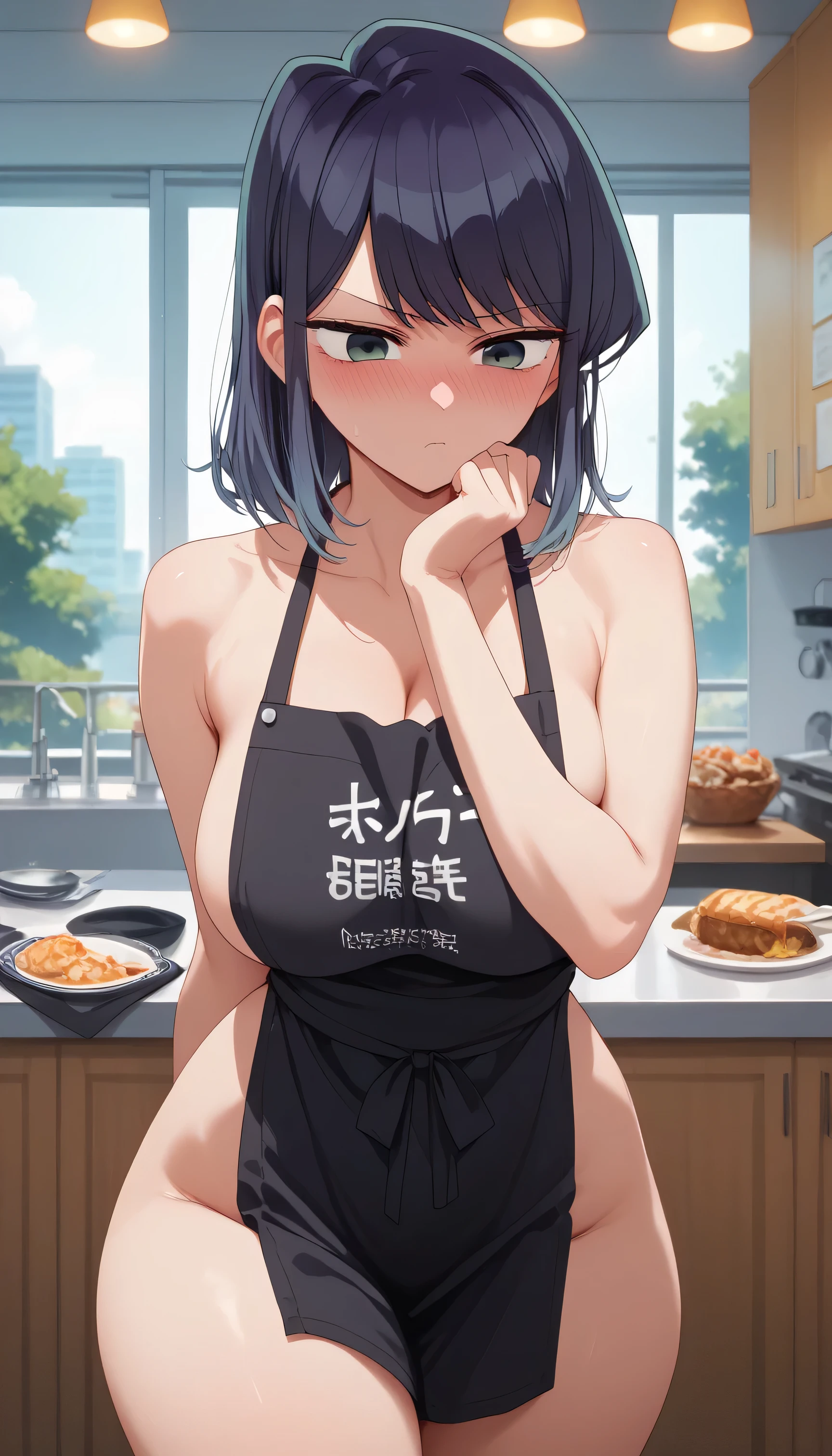 (best quality:1.2), 1girl, (masterpiece:1.2), raytracing, cute face, perfect face, ultra detailed,detailed face, 8k wallpaper, wide hips, ElmaDragonMaid_NDV, 1girl, multicolored hair, black hair, large breasts, short hair, (single horn:1.2), blue eyes, jacket, shirt, navel, skirt, bussines suit, indoor, cafe, eating, cake, hand to cheek, closed eyes