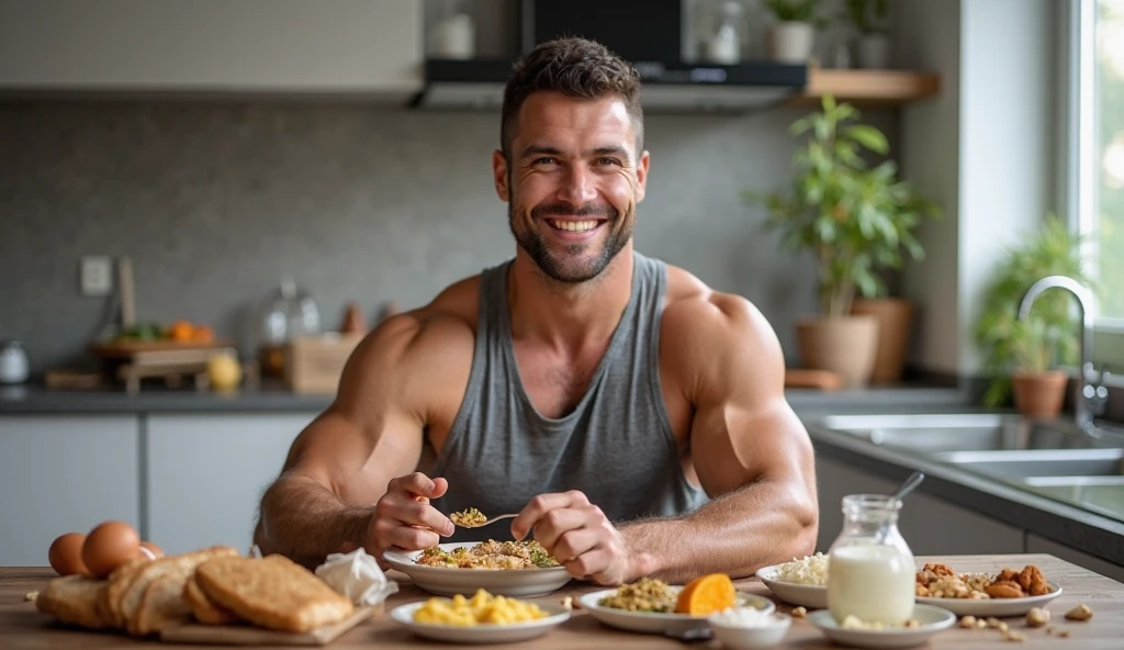 Handsome, muscular house husband