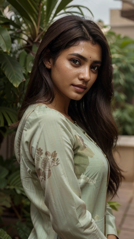 ultra-realistic photographs,Indian Instagram female model,mid 20s,9:16,mid-shot,beautiful detailed eyes,detailed lips,longeyelashes,black bun hair, naturally full eyebrows,perfectly formed nose,expressive face,attractive appearance,confident and elegant posture,graceful movement,vibrant and colorful kurta dress, floral patterns, temple background, serene atmosphere,stunning architecture,soft and natural lighting,vivid colors,photorealistic,HDR,highres,studio lighting,ultra-detailed,bokeh,fully covered clothes