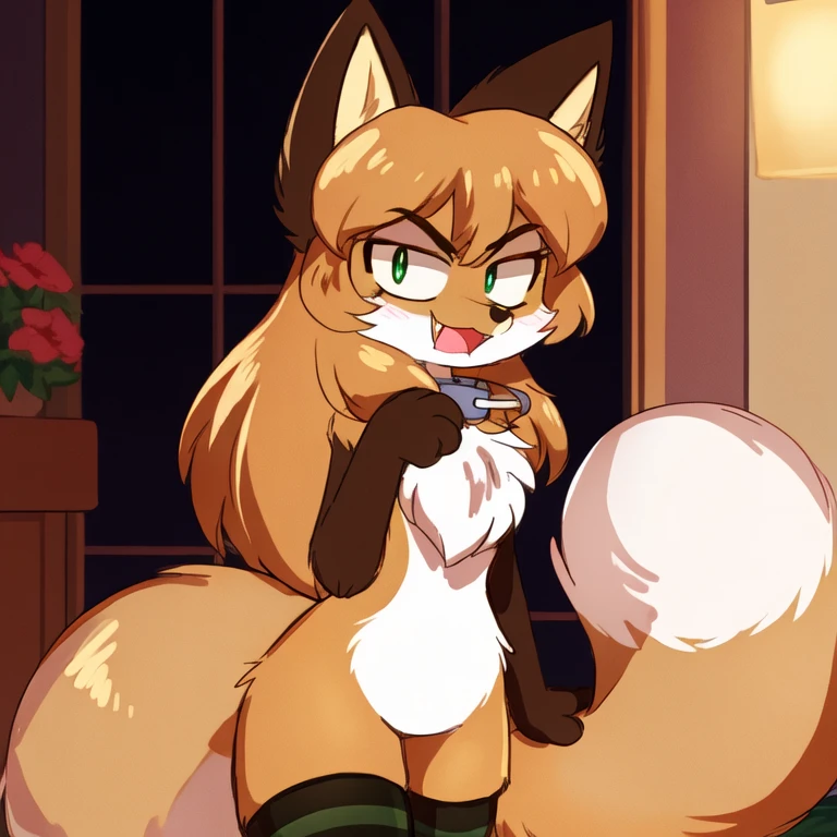 uploaded the e621, beautiful and detailed, woman (((female))) ((anthro)) Fox, (Averi, Fox girl), cinematic lighting, Fox, (anthro, fluffy fur), 1girl, anthro fox girl, body fur, curvy, sexy, nice, cute, hot, comfortable anime-style cartoon-style, digital drawing, SFW, flat chest, nervous expression, scared expression, nervous, shy smile, cartoony nervous sweat, blushing, flustered, green eyes, looking at viewer, peeking behind a corner, peeking from behind a wall, peeking, wall, tilted head, behind a wall, leaning, corridor
