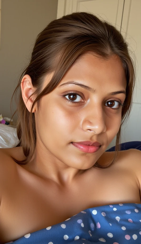1girl, solo, photorealistic, realistic, middle age, a 30-year-old woman, ordinary mature woman, Timorese woman, Timorese woman, Timorese face, body of 30-year-old woman, ((ugly:1.6)), curly black hair, long hair, dark eyes, small nose, pointy jawline, deep cheekbones, shovel-shaped incisor teeth, pale-white skin, slim body, upper body, full nudity, selfie pose inside a grainy bathroom
