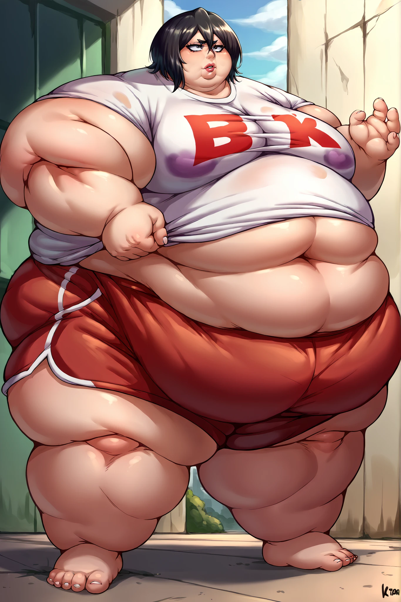 alone,male,chubby,Shirtless, alone, detailed, high resolution,, masterpiece,Excessive obesity,Obesity in the extremities,overweight,junpei,人,bare feet, naked, big butt, turned around, happy, eyes closed