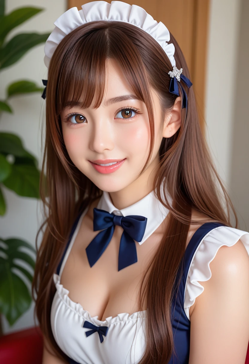 masterpiece, best quality, ultra-detailed, extremely detailed, 4K, 8K, best quality, beautiful, bar, japanese woman, a pretty woman, solo, bunny girl, beautiful light brown hair, beautiful brown eyes, beautiful eyes, long hair, large breast, bowtie, light smile, from side, cleavage, ((nipple shot)), ((nsfw))