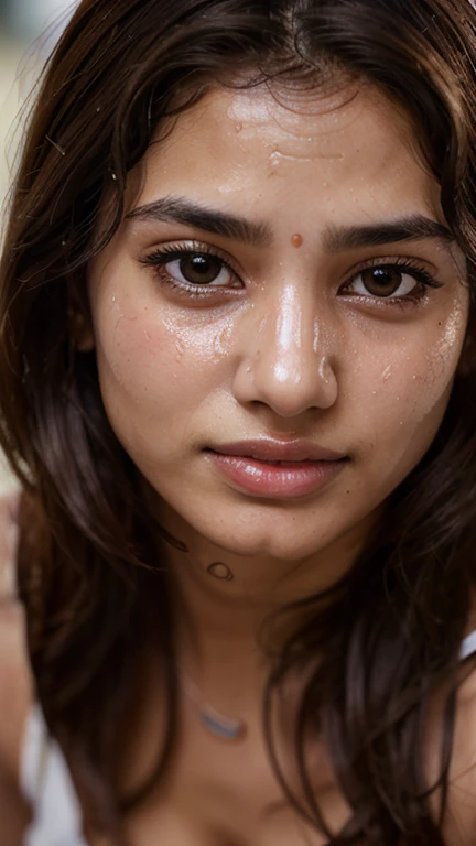 Masterpiece, highest quality, hyper-realistic portrait of an Indian girl white face, naked nude photoshoot (8k, best quality), {{cum(sperm) on face}}, cum_in_mouth. Face is full of cum.She looking at viewer. Close up face photo