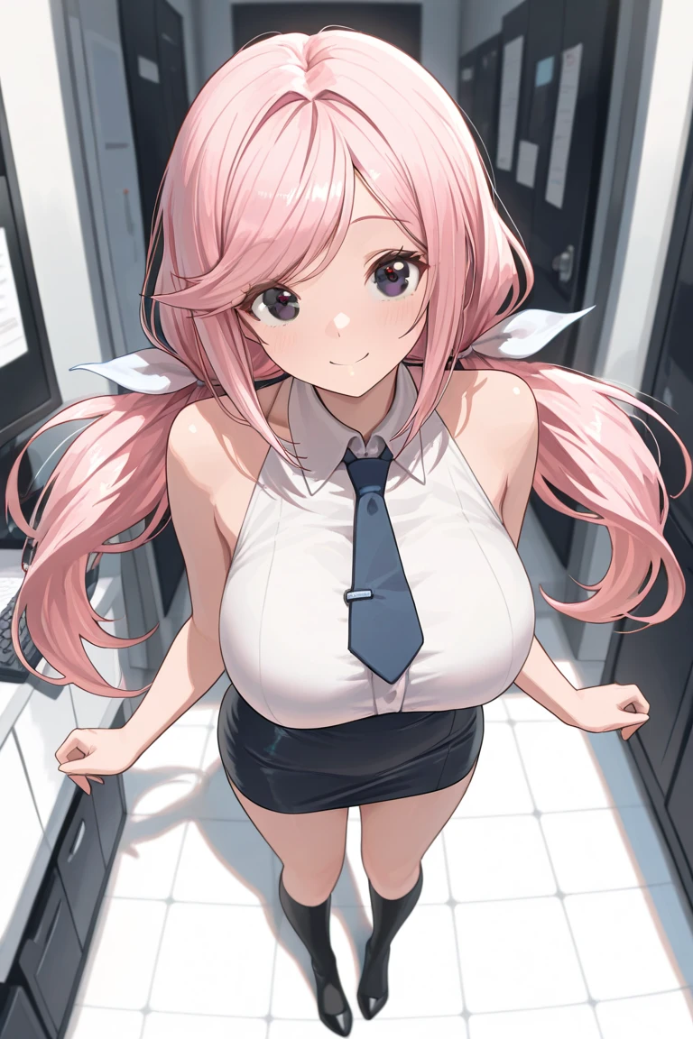 (masterpiece、highest quality、Super detailed)、((One girl))、((Pink Hair))、((Twin tails))、((Light blue eyes))、evil smile、((Grin))、Earrings、((steam))、((Very large breasts))、Nurse cap、((nurse))、Short sleeve、((cleavage))、((Open chest))、socks、shoes、sitting、knees up、open legs、((pink panties))、Put your hands behind your back、On the bed、Shoot from below、Hospital room background
