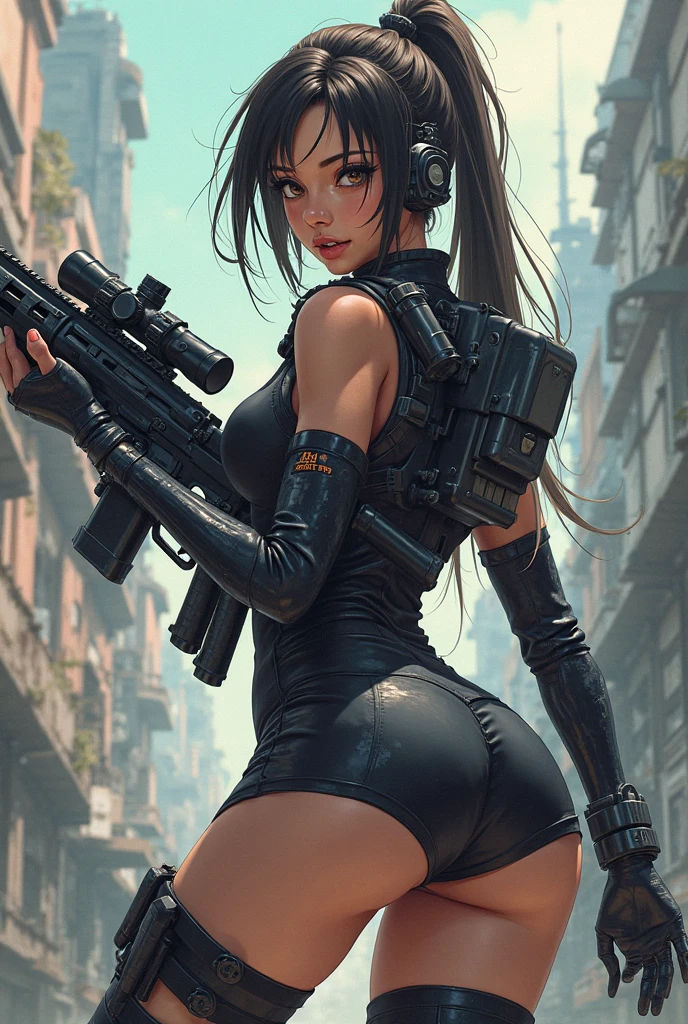 (Ultra flat, Flat Shading), Honors Type, Really blushing, 17years old, high school girl, Wearing a checkered pleated mini skirt, Short cut Colorful Gradation hair,(Glasses),Sweaty healthy body, ((cyber punk))(SF body suit,Futuristic and sci-fi headphones,high heel long boots)Gun holder on the thigh,mechanical headphone,shed tears,ornament,weapon human,She has a futuristic sci-fi big rifle in her hand,Mesgaquismiles, ((very very big butt))((Panties are visible))((lace lingerie,Shiny satin golden panties))((full back panties:1.2))(from behind)(ass focus)((from below)), Ultra-realistic, early morning, Breeze Skirt Lift, (Spread your legs:1.0),(You can see her pubic hair sticking out of her panties)
Blake
Captured in mid-stride, a lone figure emerges from the smoldering ruins: a young female cyborg with piercing blue eyes and striking white hair, clad in a futuristic black and red battle suit. ((Very very big breasts, J cup bra))(Wide Hips:1.1)The desolate alien battlefield stretches behind her, littered with twisted metal and shattered debris. Her gaze is fixed ahead, eyes blazing with determination as she surveys the devastation,