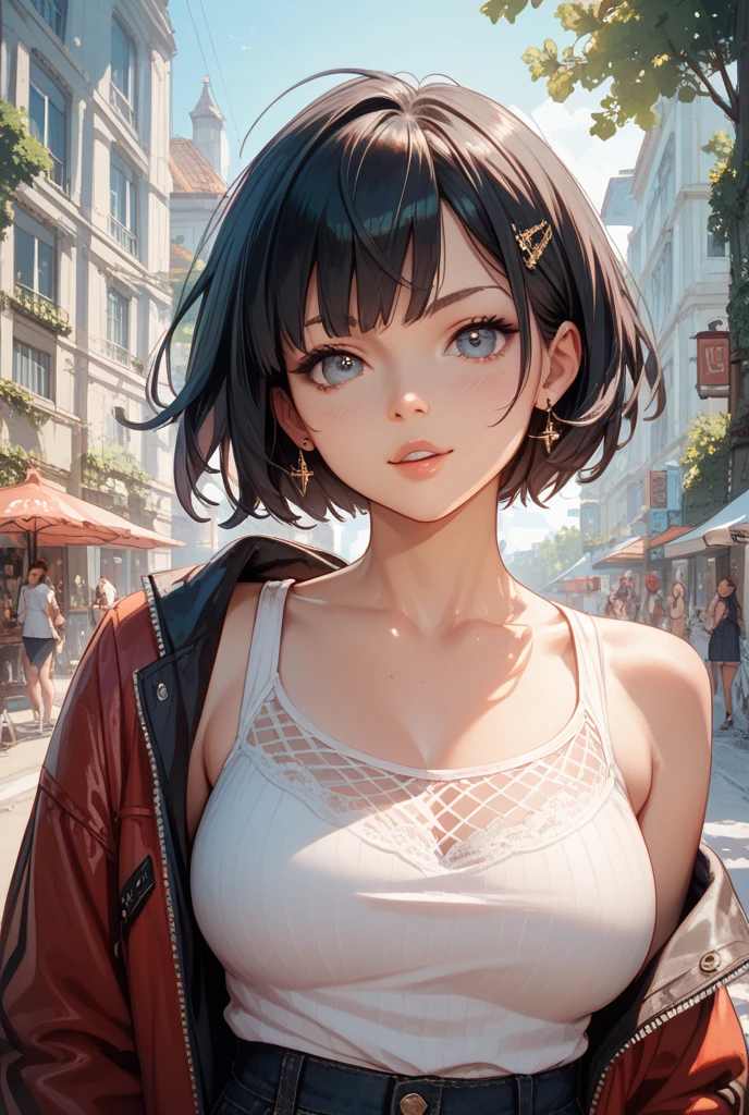 highest quality, Super quality, 16k, 1 girl, (hoodie:1.2), (Short skirt), thigh, belly button，necklace, Earrings, Captivating smile, Center of chest, whole body love, Drunk Blush:1.5, Shoulder-length black wavy hair, Calm, Calm, (realistic and detailed eyes, Natural skin texture, Realistic facial details), Soft and dramatic lighting, Depth of written boundary, Bokeh, Crisp details, Meticulous attention to detail, Surrealism，20-year-old, ((Lift up your skirt)), (Skirt flip), (underwear , concentrated), blush, Open your lips, Show Viewer ,(Clear Eyes，Beautiful nose，Transparent lips，White skin)，Half Body Shot , Wear a hooded jacket ,(Tokyo Street ,it&#39;s snowing)，