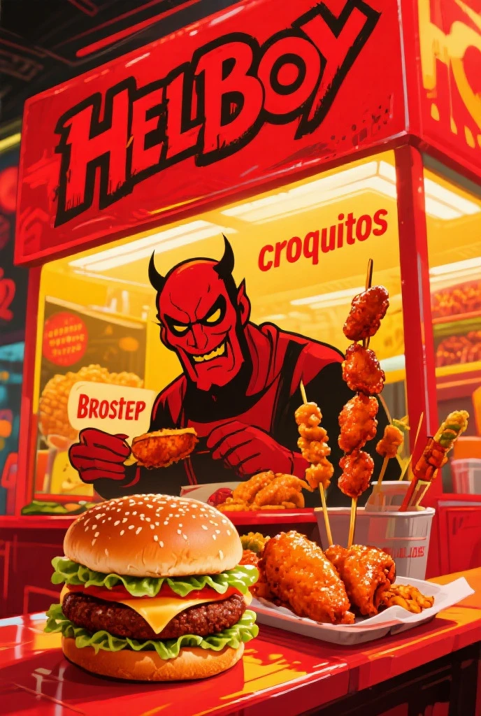 Poster Design,humor,glutton,I'm hungry,devil,sharp fangs,junk food