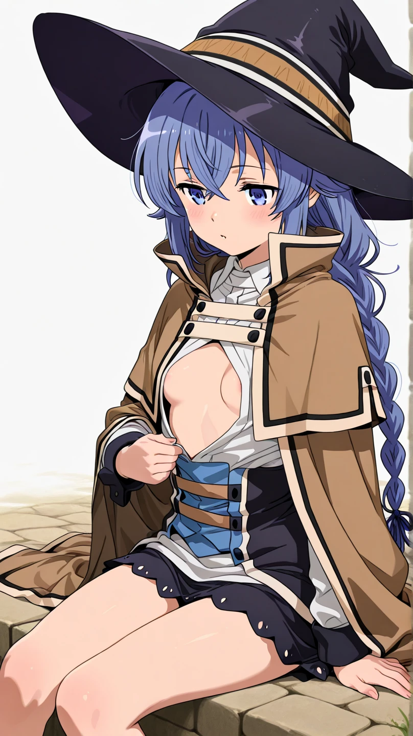 Panties in full view、Underwear in full view、Big Breasts、Blue Panties、Panties in full view、MiniskirtFullNude,Armpit show,flora \(dq5\),Long hair,half updo,white thighhig,1girl in, solo, face to the viewer, Looking at Viewer, Smile,nighttime scene