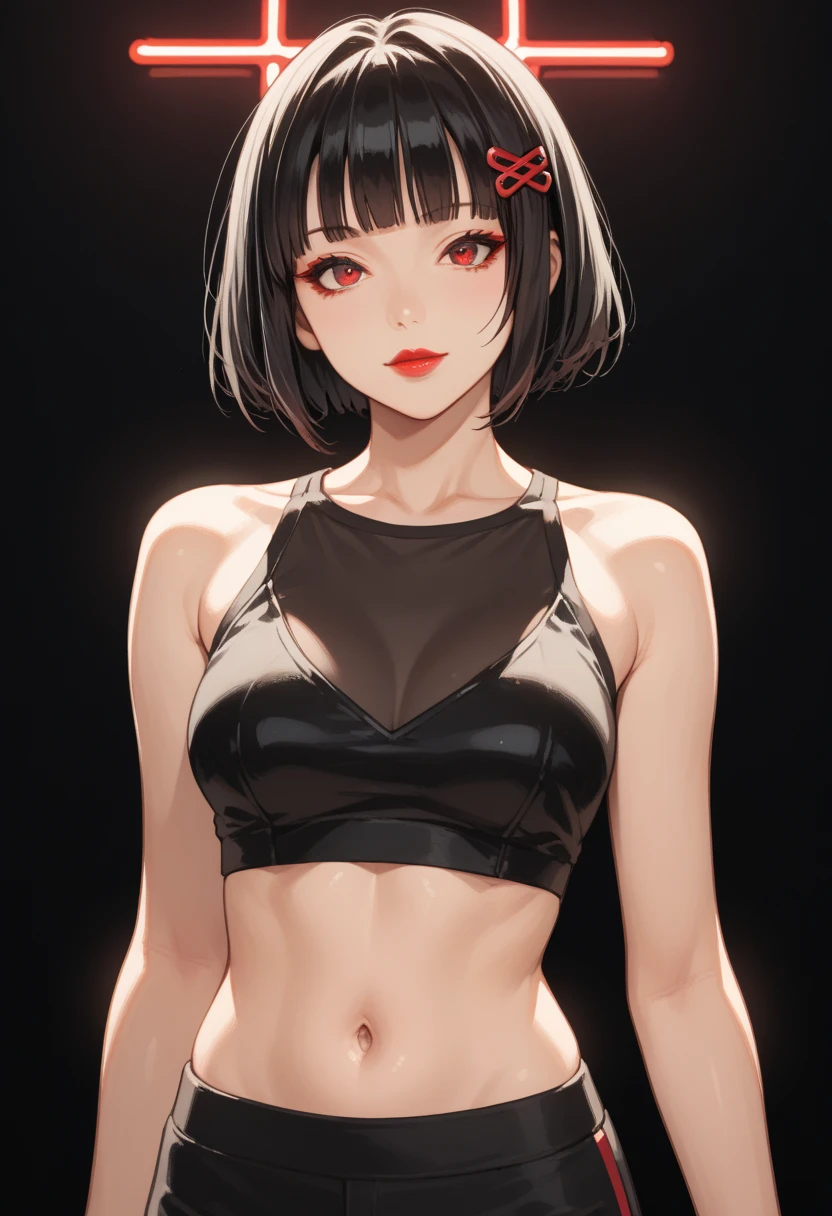 {{Girl 1}} (Small Boobs) (Extra short Hair) (Black Hair) (Dark skin) (Red Eyes)