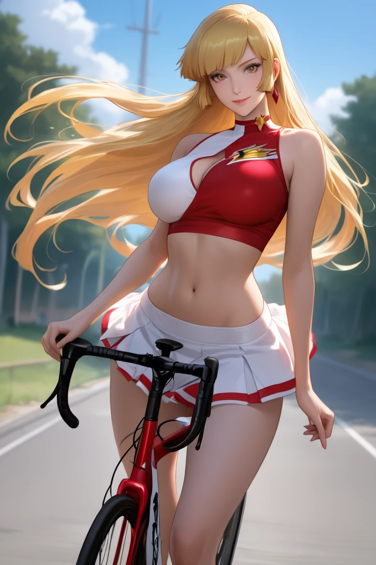 elf cute anime girl riding a bicycle, miniskirt, white panties,