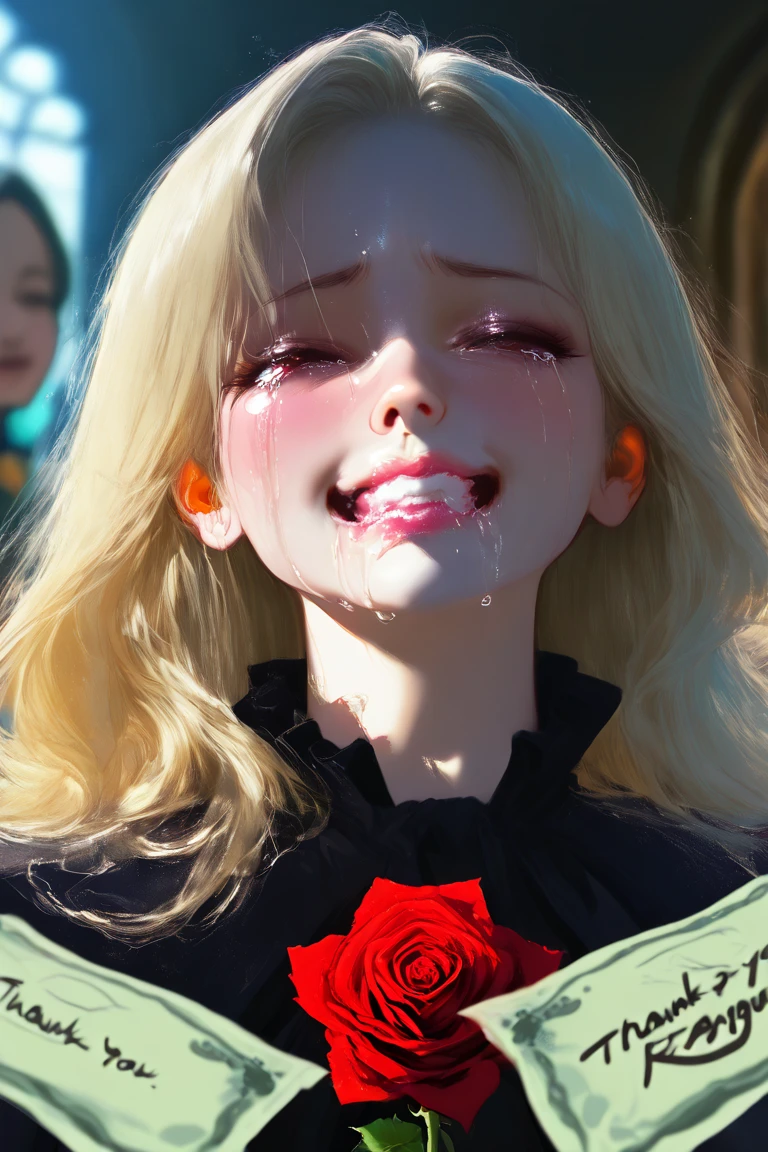 (masterpiece:1.3), (8k, Realistic, RAW Photos, highest quality: 1.4), Absurd, Charm, Ultra-high resolution, Ultra-realistic, Very detailed, Golden Ratio, (Realistic), (Best Shadow), Low contrast, (Complex:1.4), Side lighting, 8K, Beautiful Face, (Realistic Face), Beautiful hairstyle, Realistic eyes, Beautiful fine details, (Realistic Skin), Beautiful Skin, (One girl), ((Helen Slator)), ((SUPER GIRL)), (Accurate hand and finger depiction), Supergirl Women, ((Red cloak)), (Blonde, Long Hair:1.2), ((Are crying:1.0)), (Frowning), ((Mouth open:1.3)),(Frightened expression:1.2), (Flushing) , (Sweat), NSFW ((fellatio)), ((Giving a blowjob)), (Blowjob face), deep throat, ((cum on face:1.3)), (cum on mouth:1.2), BREAK (1boy, 1penis:1.1), real penis, ((Thick penis:1.0)), (projectile cum:1.4, excessive cum:1.5), ((Bust Shot))