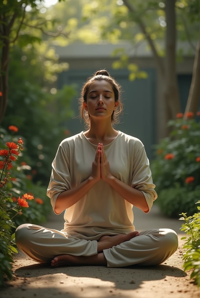 Namaste. meditation. Rio favela. cinematic lighting