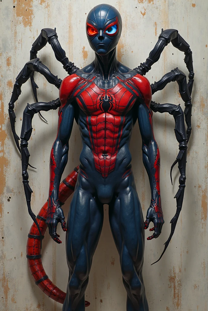Beautiful man detailed defined body using spider man cosplay, small breasts