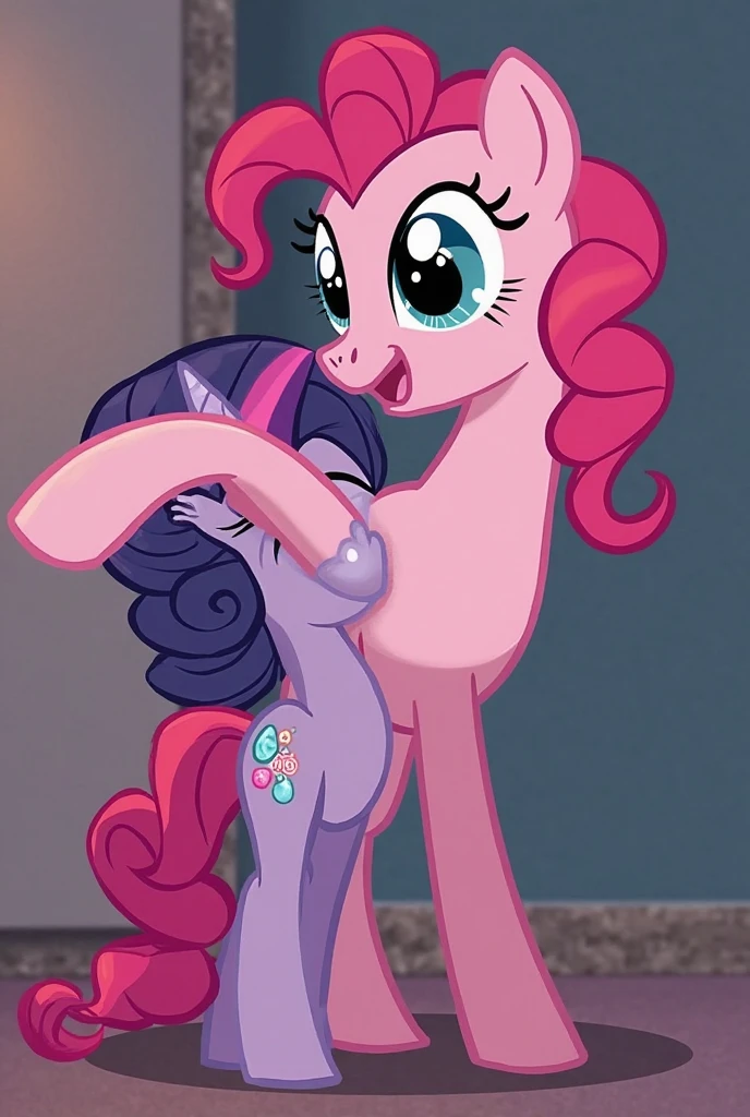 (((twilight velvet and twilight sparkle))), (((2 girls:1.6))), (sex:1.6), ((my little pony)), detailed eyes, big perky butt, heart on butt, (glossy butt), (studio light), ((masterpiece:1.1)), 4K, ((panties down)), ((side view))